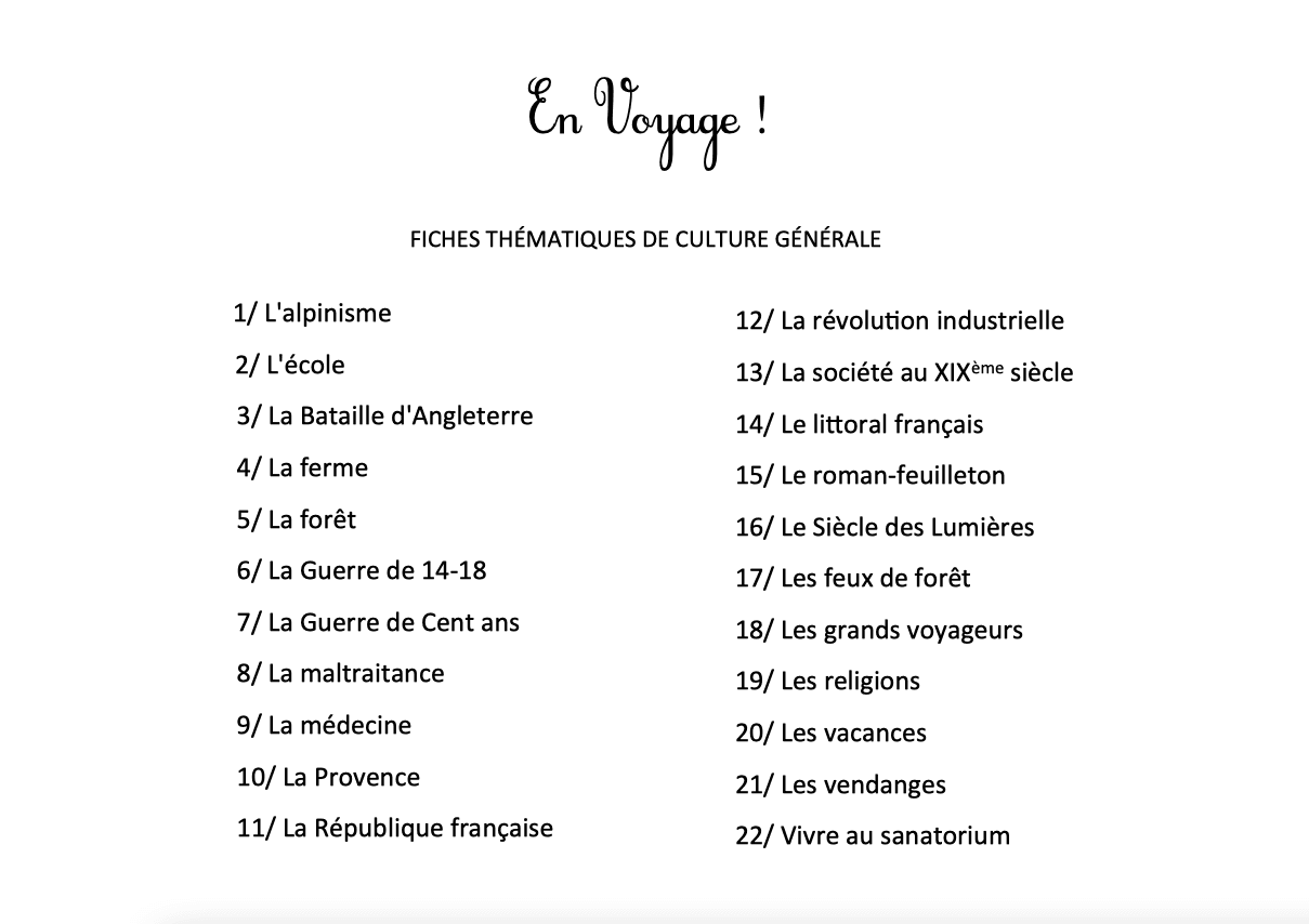 22 fiches thématiques autour d'En Voyage !